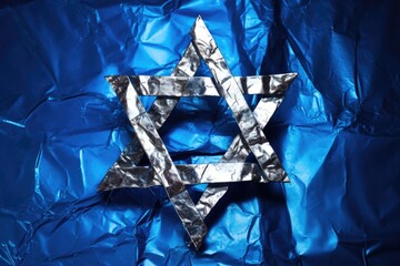 diy tin foil star of david on a blue background
