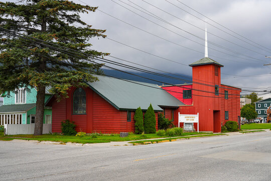 Assembly Of God Wooden Church In The Old City Center Of Skagway, Alaska, In The Klondike Gold Rush National Historic Park