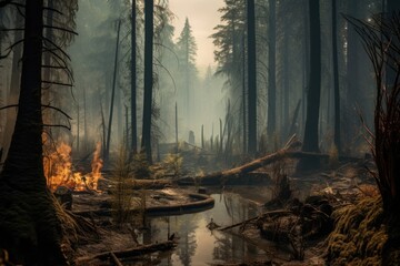 forest recovering after a fire - obrazy, fototapety, plakaty
