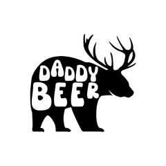 Christmas Silhouette t-shirt print Design with bear - daddy beer. Merry Christmas badge isolated on white. Happy holidays stock vector design