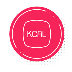 White line Kcal icon isolated on isolated on white background. Health food. Red circle button. Vector
