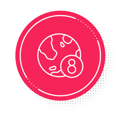 White line 8 March icon isolated on white background. International Happy Women Day. Red circle button. Vector