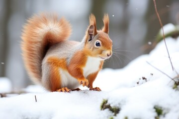 a squirrel gathering food in the snow