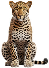 sitting african leopard isolated on a white background as transparent PNG