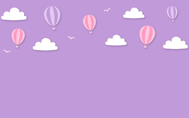 Purple background with cute papercut air balloons