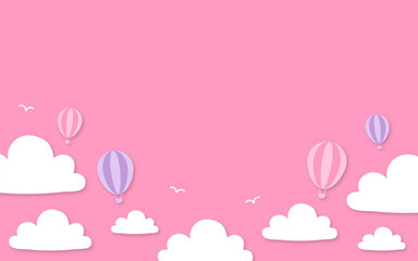 Pink purple paper cut air balloon cloud on pink  background