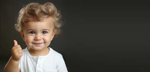 Toddler showing thumb up, caucasian boy with positive hand gesture, optimism and emotion of a child