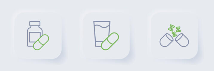Set line Sleeping pill, and icon. Vector