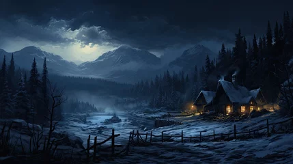 Fototapeten an old village in winter at night © jr-art