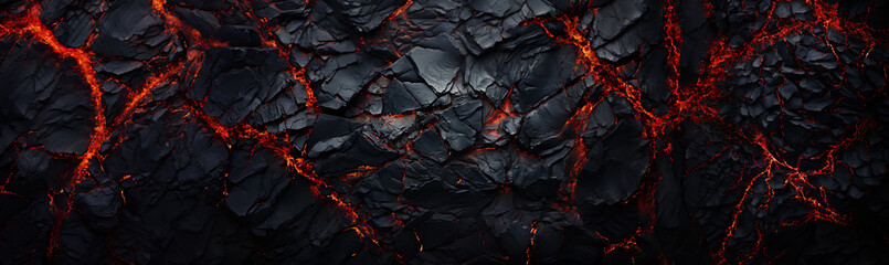 Abstract background of extinct lava with red gaps. - obrazy, fototapety, plakaty