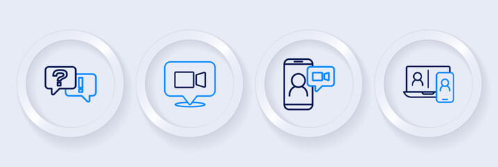 Set line Video chat conference, and Question and Answer icon. Vector