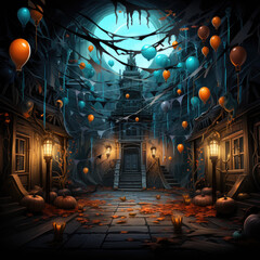 3d rendering Empty Room   Halloween Festivity Concept