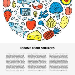 Article template with doodle colored iodine food sources.