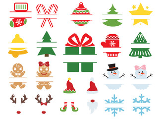 Christmas frames vector illustration with symbols of Christmas. Kids Christmas design isolated good for Xmas greetings cards, poster, print, sticker, invitations, baby t-shirt, mug, gifts.