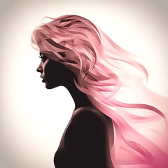 Woman face in pink ribbon, generative AI.