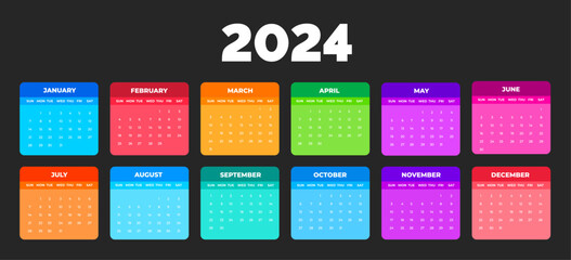 2024 colorful Calendar Desktop Planner Template set. Corporate business wall or desk simple Planner 2024 colorful calendar with week start Sunday.  Set of 2024 Calendar Planner Template bundle.