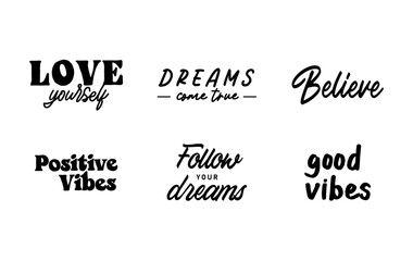 Motivational quotes collection. Set of inspiring and positive phrases. Lettering hand drawn design. Inspirational messages.