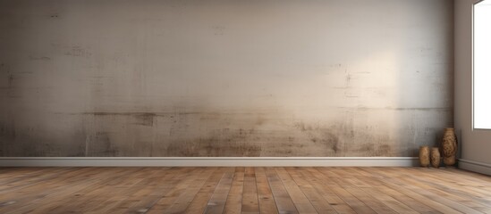 an empty room with old wall and hardwood floor