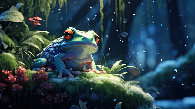 Illustration of a frog in the jungle