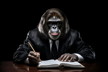 gorilla wearing a suit on an isolated background