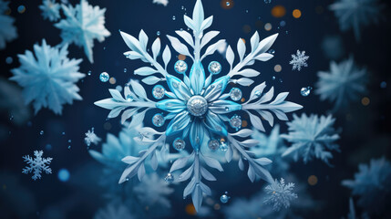 Papercut of a snowflake on blue background