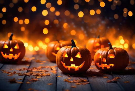 halloween party for kids with pumpkins at night