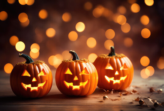 halloween party for kids with pumpkins at night