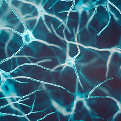 Microscopic of Neural Network Technology of Neuron Brain Cells Data Flow and Database Processing Alternative for Deep Machine Learning Cognitive Technology Concept Translational Neuroscience Stem Cell - obrazy, fototapety, plakaty