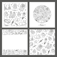 Set of cards with with doodles for Hygge Valentine's day