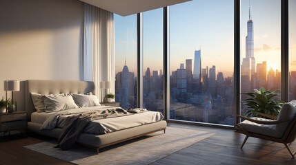 High-Rise Apartment Bedroom with City View