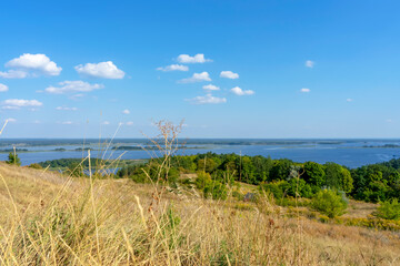 Landscape of Dnieper river on sunny day near Vytachiv, Ukraine
