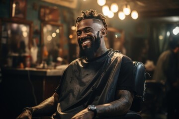 Fototapeta premium Black Male Stylist Occupation Career Workplace Backdrop Generative AI