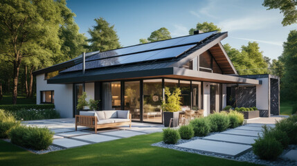 Fototapeta na wymiar a modern house with solar panels on the roof