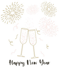 Happy New Year card. The card is excellent for social media posts, cards, brochures, flyers, and advertising poster templates. It is a vector illustration.