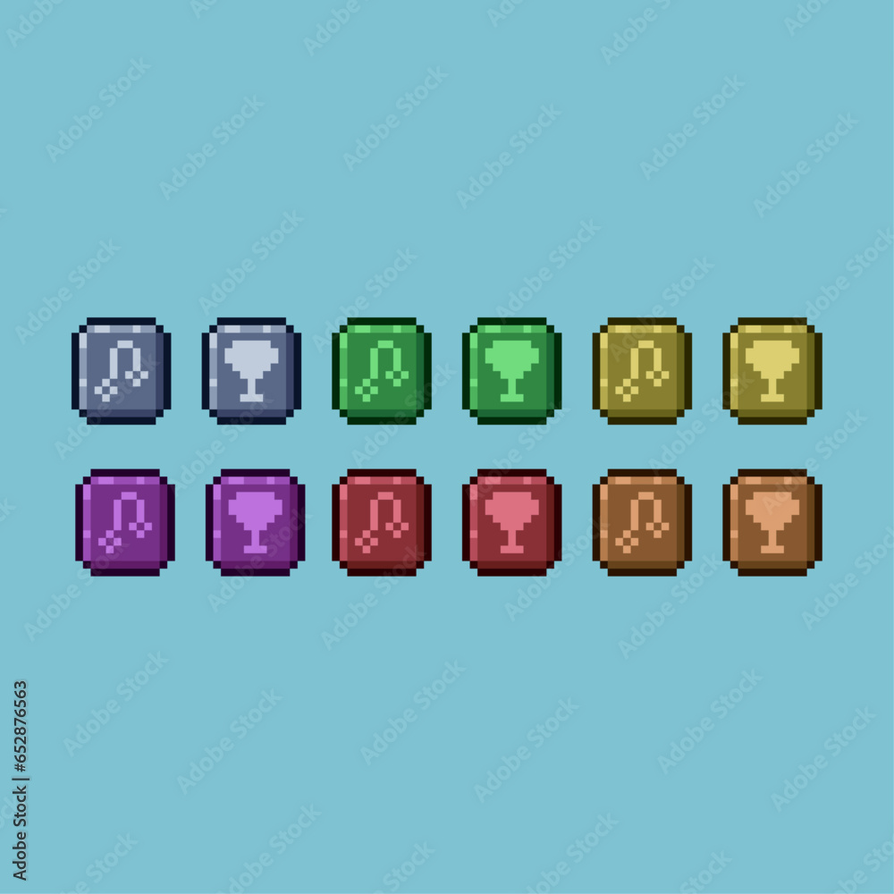 Fototapete pixel art sets of music and cup icon button with variation color item asset simple bits of button on