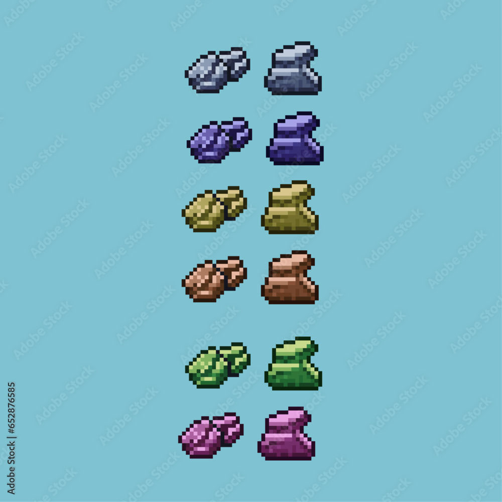 Fototapete pixel art sets of rock with variation color item asset simple bits of rock on pixelated style 8bits 