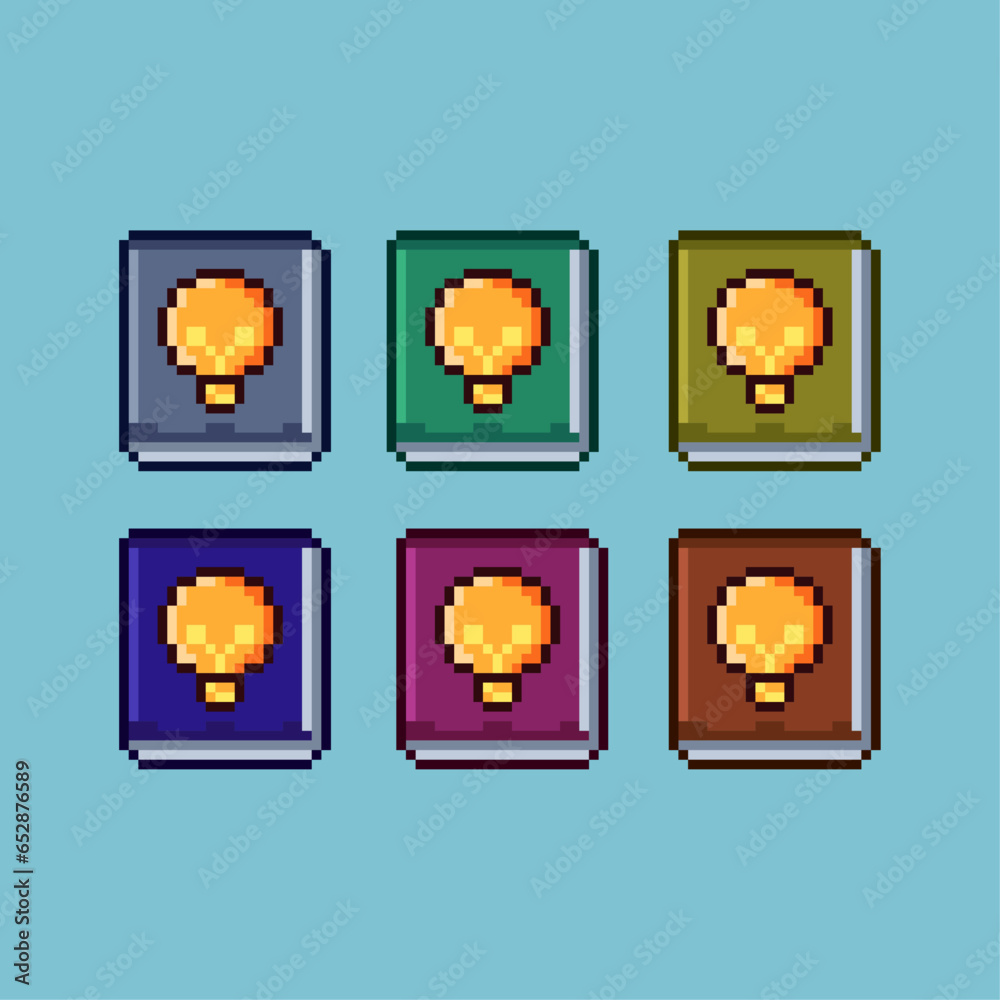 Fototapete pixel art sets of idea book with variation color item asset simple bits of idea book on pixelated st