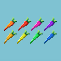 Pixel art sets of carrot with variation color item asset simple bits of carrot food on pixelated style 8bits perfect for game asset or design asset element for your game design asset