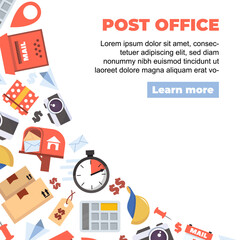 postal mail background. postboxes delivery letters collection shipping marketing postcards. vector cartoon corner shaped background.