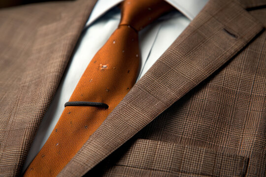 Detail of a business suit with tie and tie clip