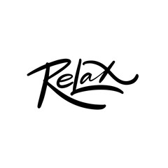 Relax word black color calligraphy style.