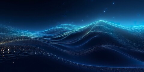 Data technology futuristic illustration. Blue wave pattern on a dark background. . - obrazy, fototapety, plakaty