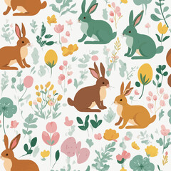 Cute ostern rabbit on white background Vector illustration in flat style.