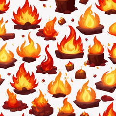 Fire flames, bright fireball, heat wildfire and red hot bonfire, campfire, red fiery flames on white background Vector illustration in flat style.
