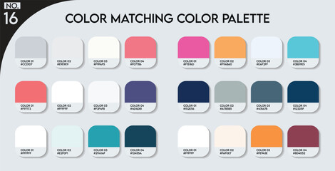 Logo design Color matching color palette - 16, Fashion Trend Color guide palette, An example of a color palette vector. Forecast of the future .HEX code palette for fashion designers, fashion business