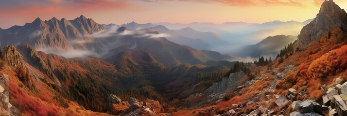 Panorama mountain autumn landscape. - obrazy, fototapety, plakaty