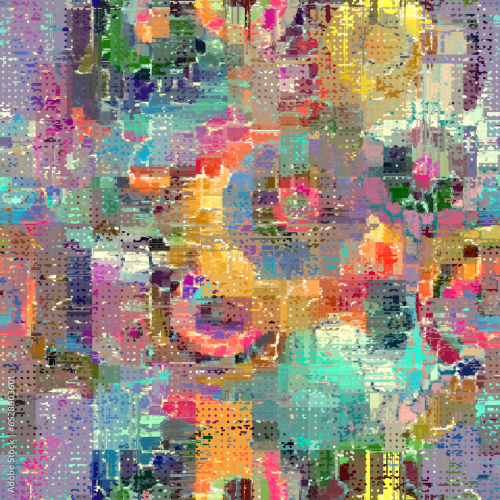 Fototapete Vector image with imitation of grunge datamoshing texture. Retro risographs texture.