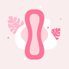 Periods. Menstruation. Modern flat vector art, pad and flowers. Pink women pad. Feminine hygiene. Vector illustration in cartoon style