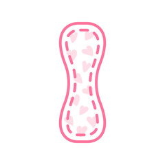 Female hygiene pad. Woman period element, sanitary object. Menstruation concept. Women's pad with hearts. Feminine health vector. Vector illustration in flat style
