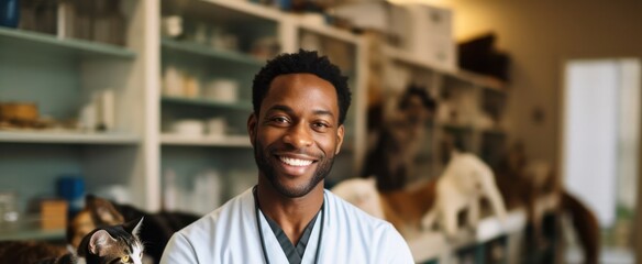 Black Male Veterinarian Employee Career Work Environment Backdrop Generative AI - obrazy, fototapety, plakaty